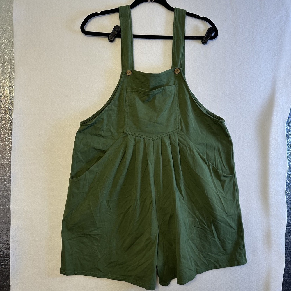 Green Short Overalls Romper Jumper Shorts Women Large Pockets Pleated
